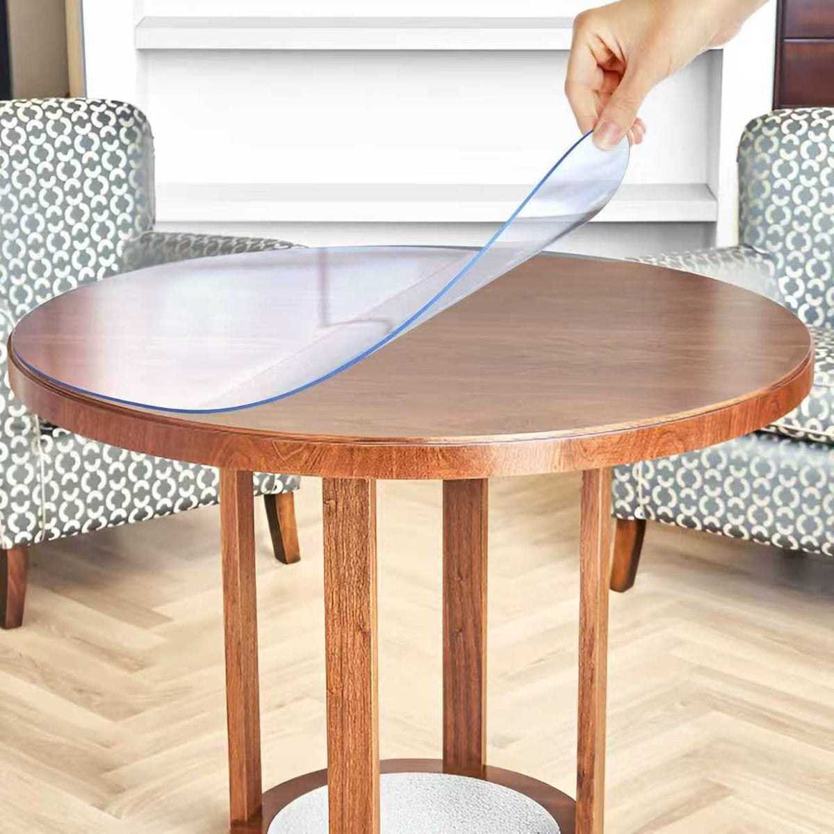 Round Clear Table Protector 2mm Thick, Clear Round Table Cover Protector, Plastic Waterproof PVC Tablecloth, Circle Table Top Protector for Dining Room Table, Coffee Table